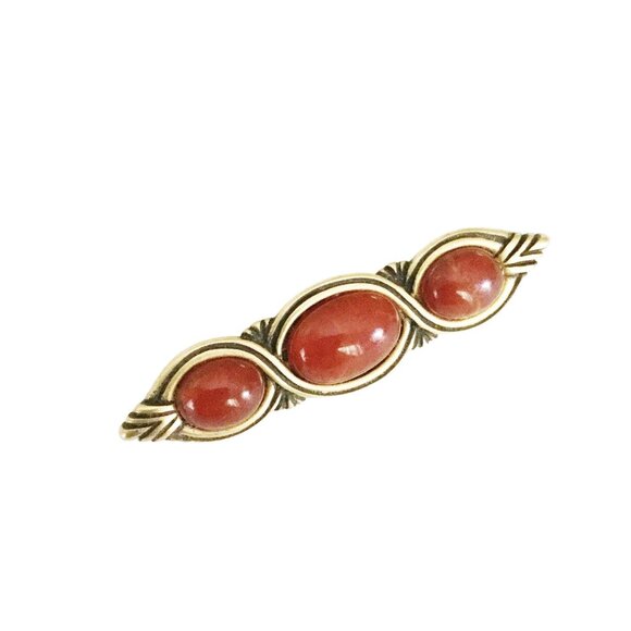 Monet brooch bar pin gold tone and oval cabochon antiqued gold color classic pin - Picture 1 of 3